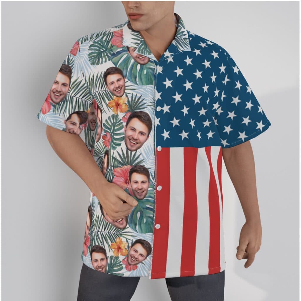 Funny Custom Face Tropical Hibicus Patriotic Hawaiian Shirt