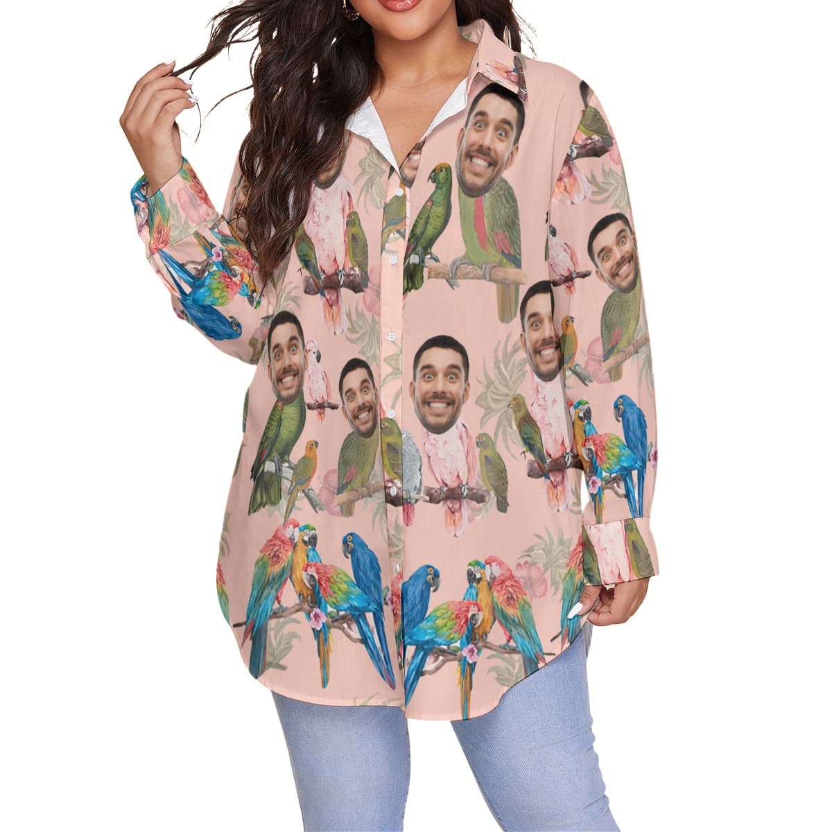 Funny Custom Face Tropical Parrots Hawaiian Plus Size Shirt (4)