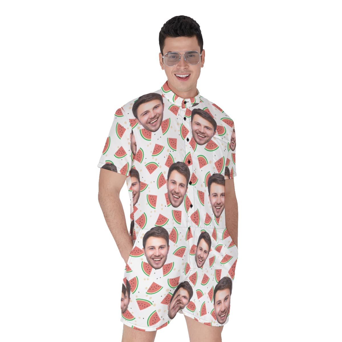 Funny Custom Face Watermelon Hawaiian Romper For Men