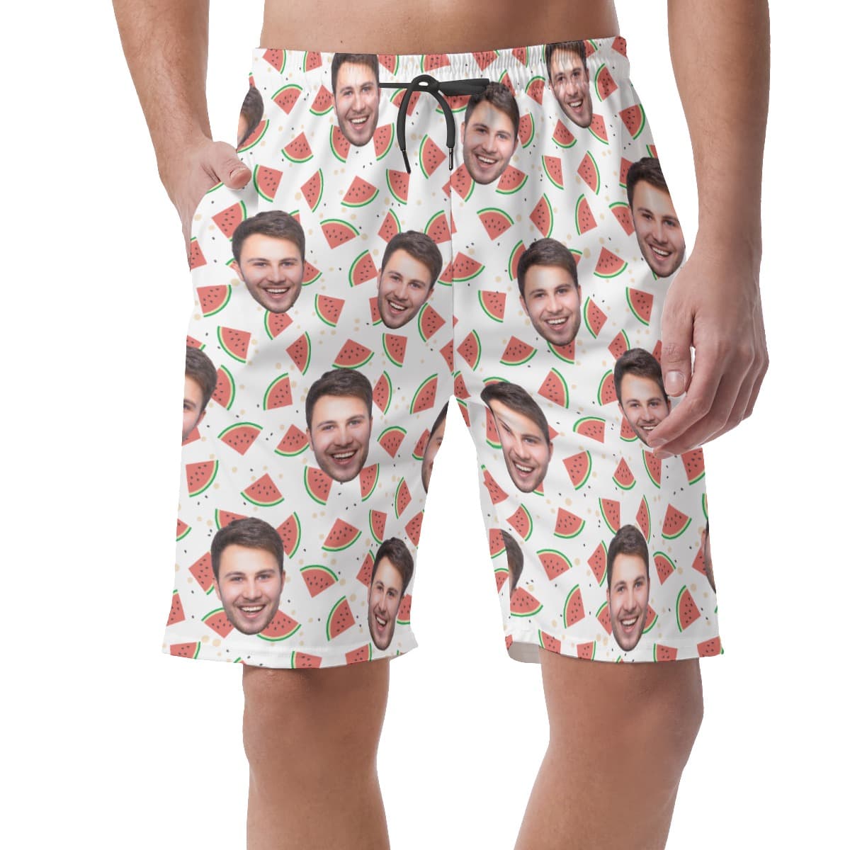 Funny Custom Face Watermelon Hawaiian Summer Shorts For Men