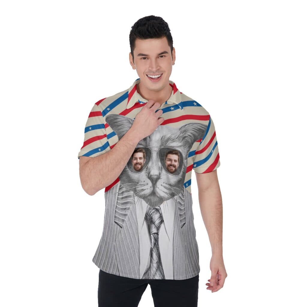 Funny Custom Face With Cat Hawaiian Polo Shirt