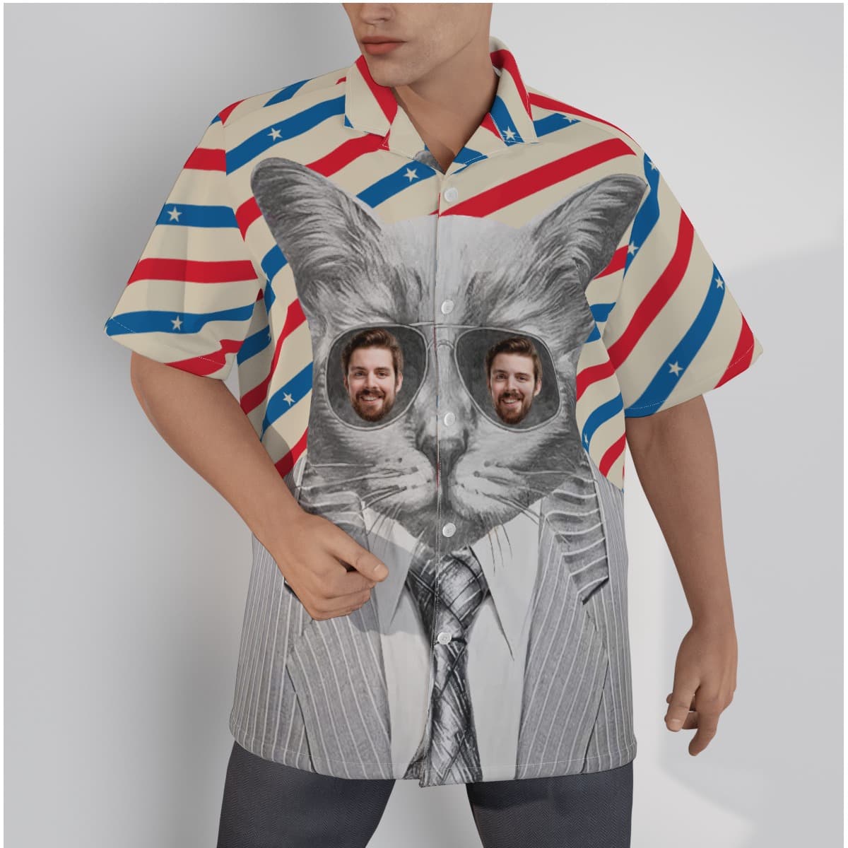 Funny Custom Face With Cat Hawaiian Shirt