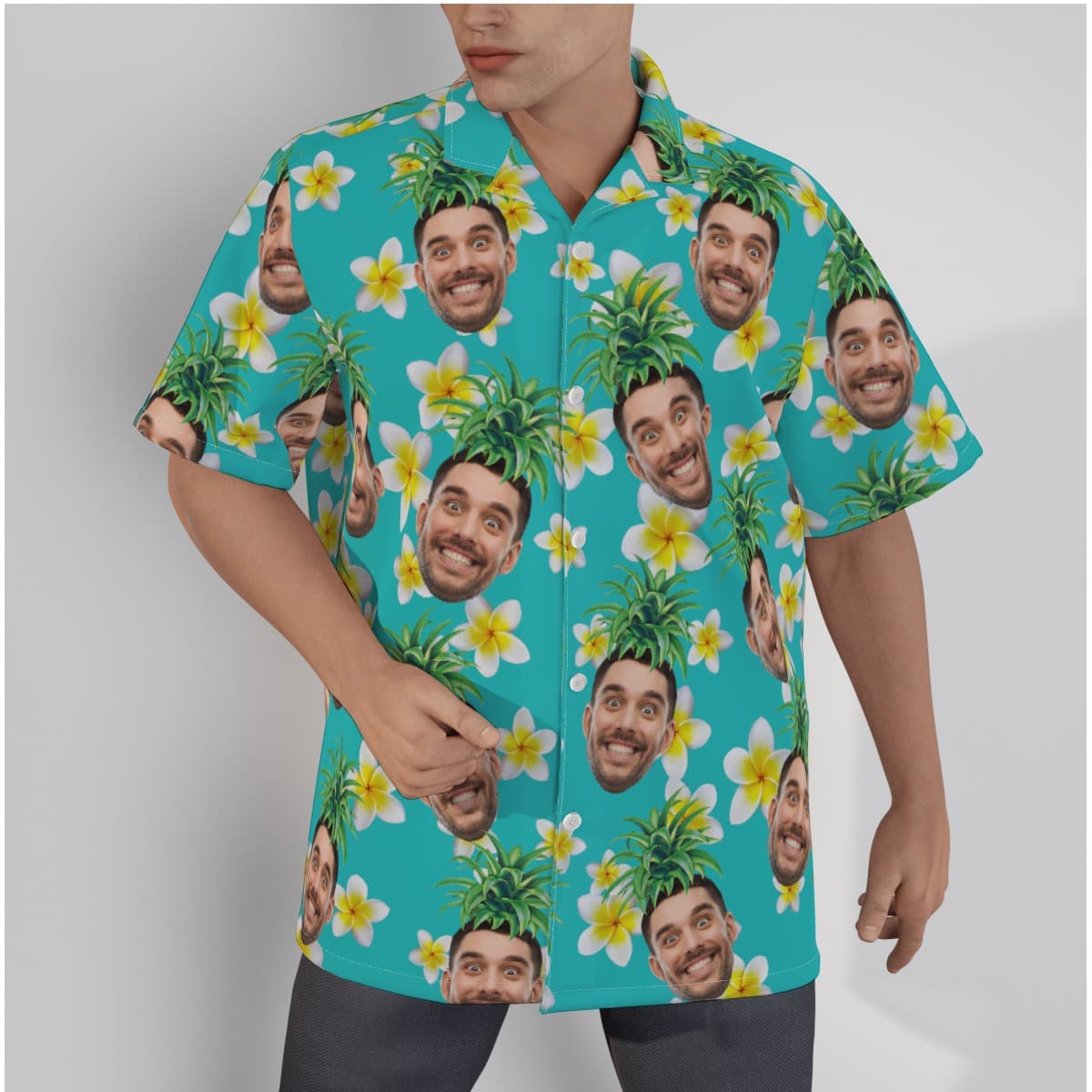 Funny Custom Face With Pineapple Men's Hawaiian Shirt