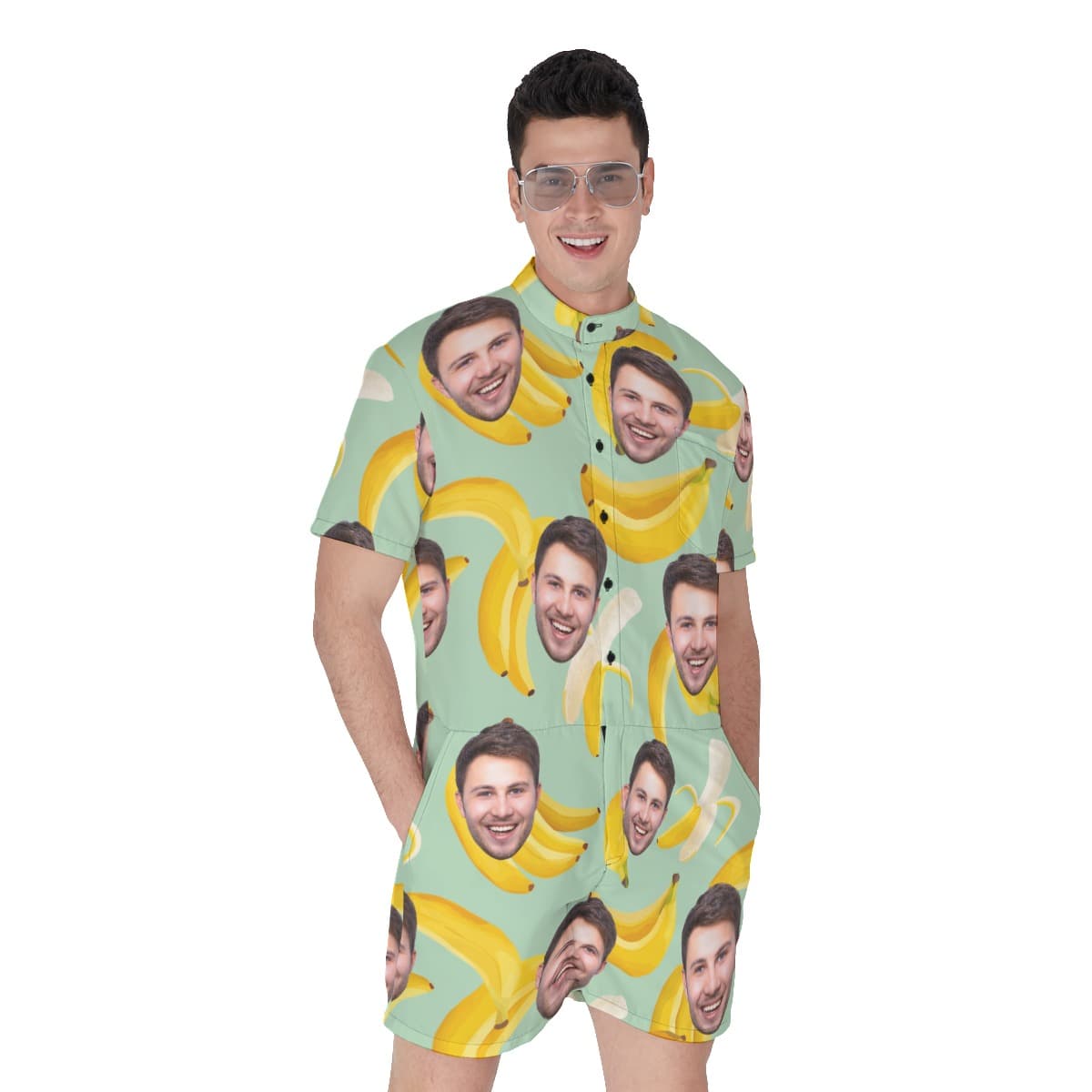 Funny Custom Face With Tropical Banana Hawaiian Romper For Men