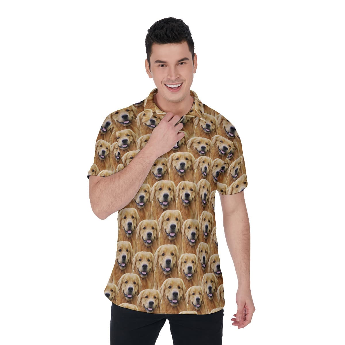 Funny Custom Men's Hawaiian Polo Shirt With Multiple Dog Face