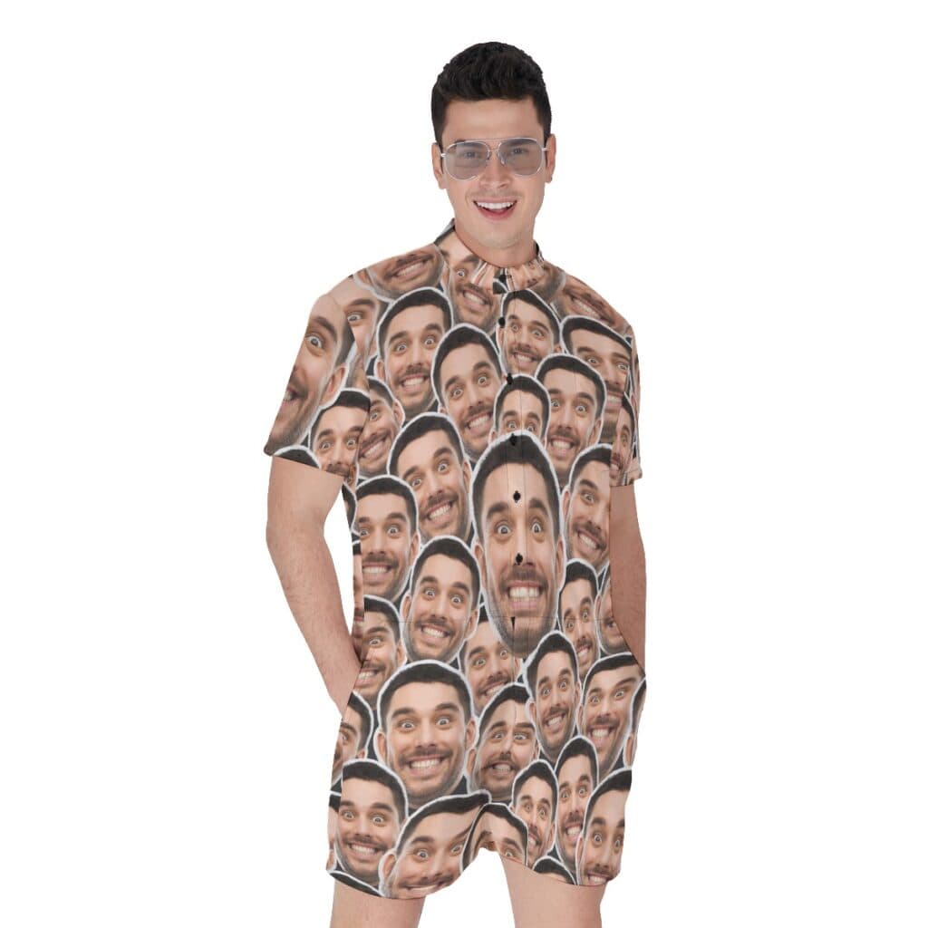 Funny Custom Multi Faces Men's Hawaiian Romper