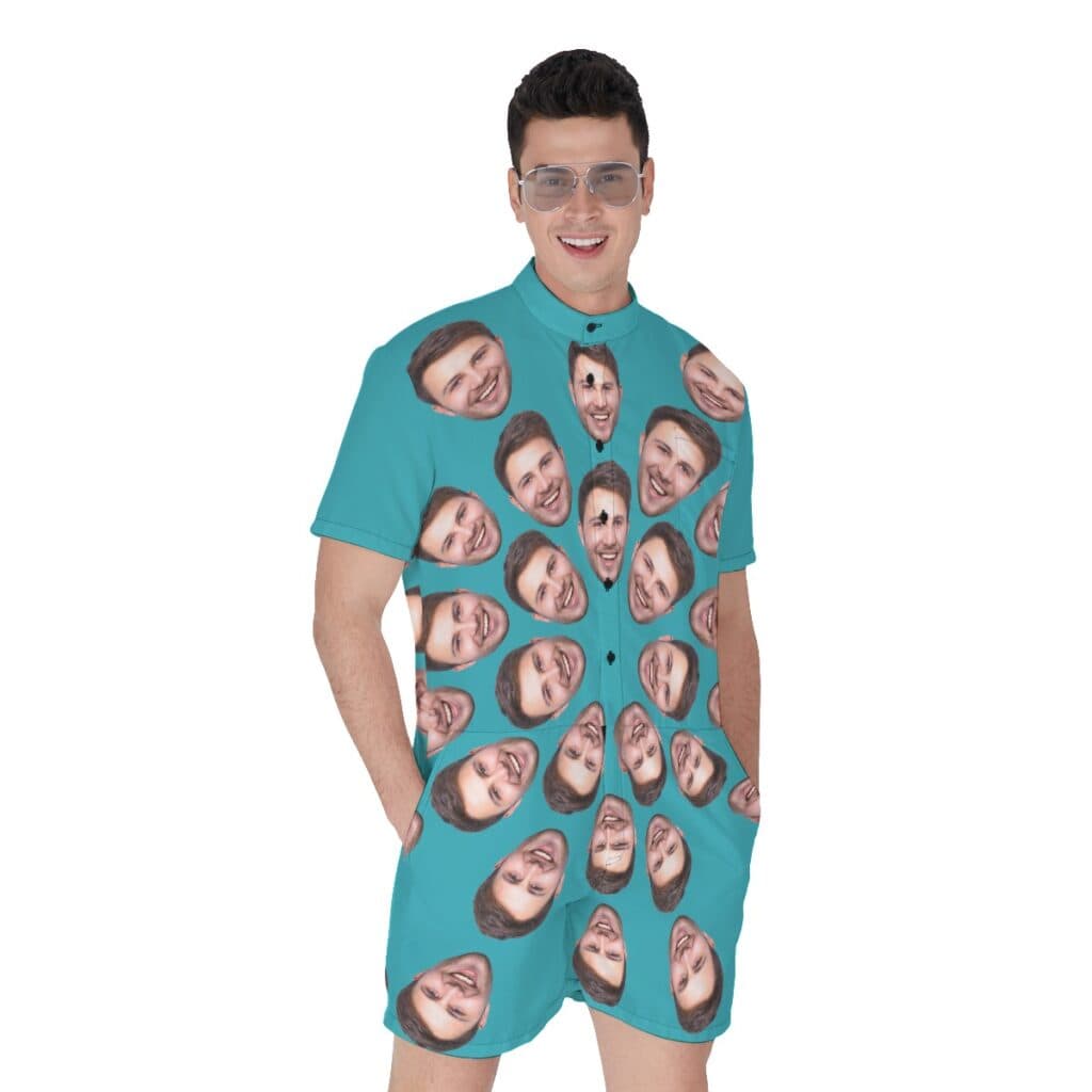 Funny Custom Multiple Faces Men's Hawaiian Romper