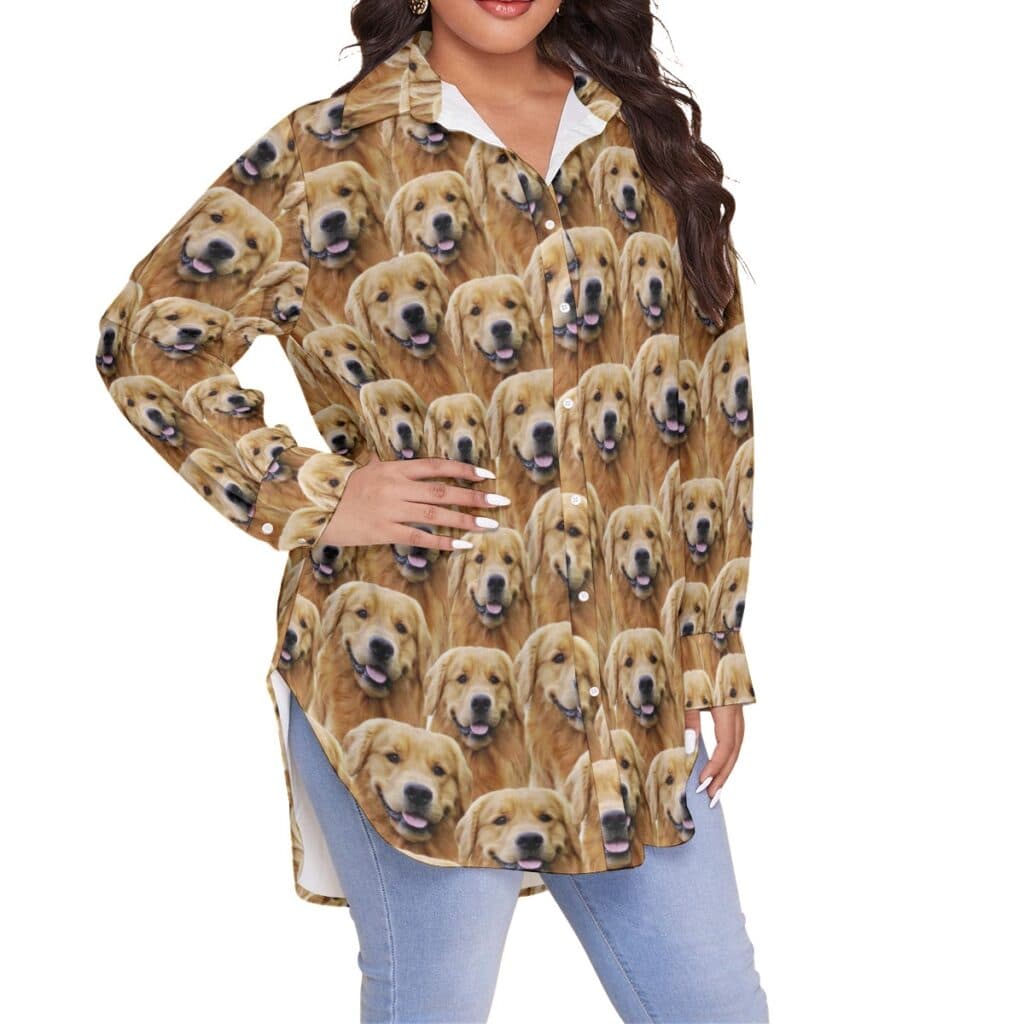 Funny Custom Pet Face Hawaiian Plus Size Shirt For Women