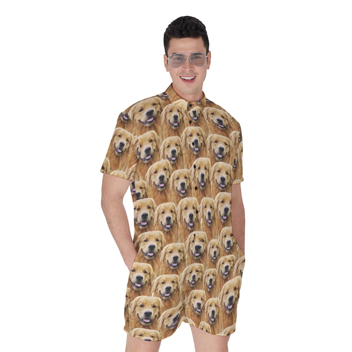 Funny Custom Pet Face Hawaiian Romper For Men (1)