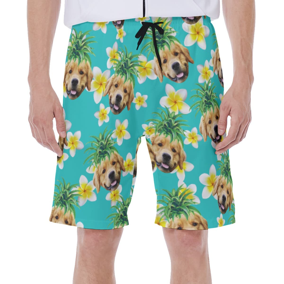 Funny Custom Pet Face Pineapple Men's Hawaiian Swim Trunks