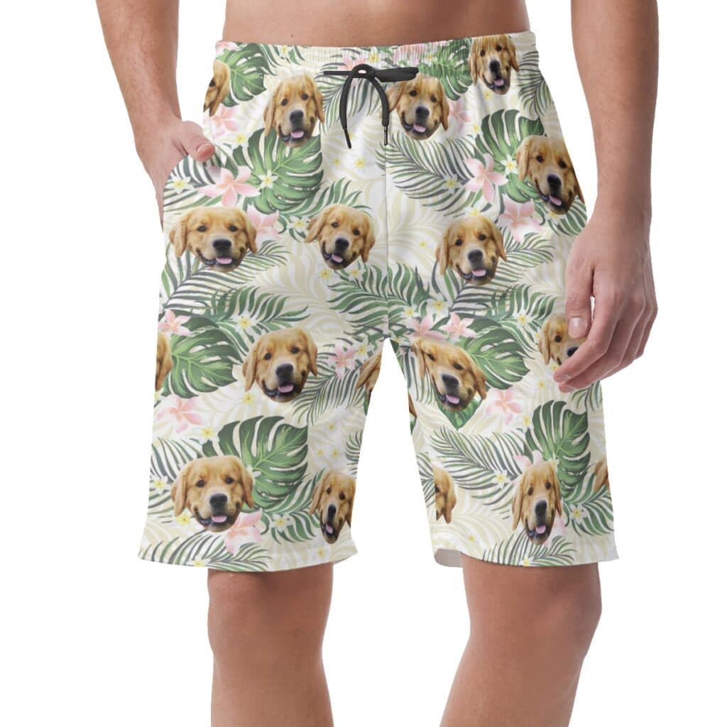 Funny Custom Pet Face Tropical Hawaiian Summer Shorts For Men