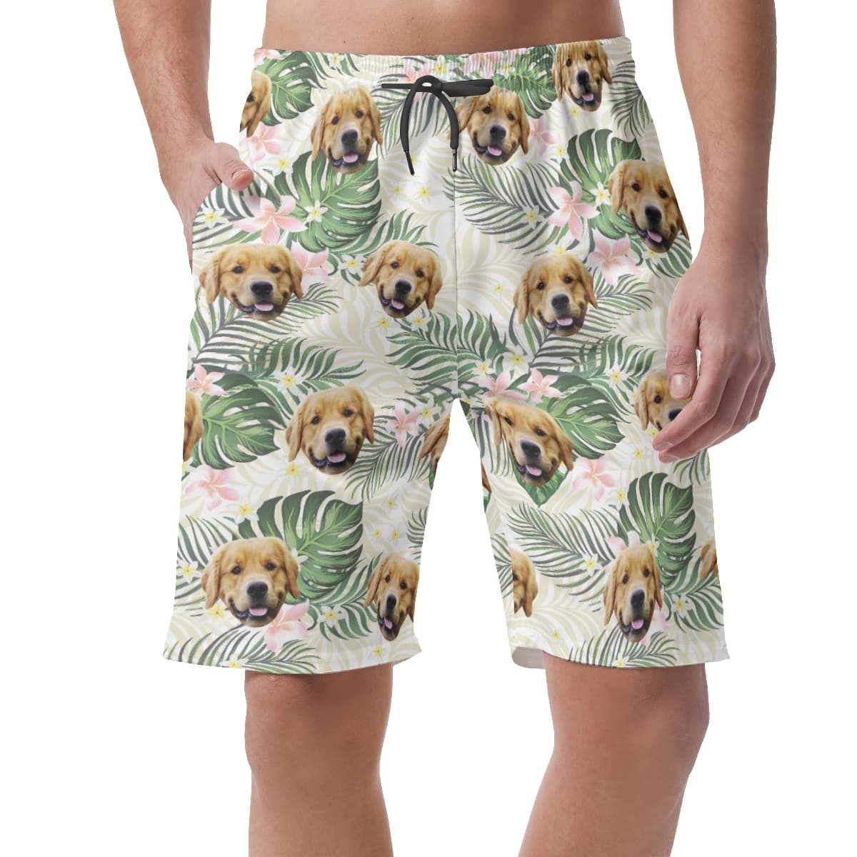 Funny Custom Pet Face Tropical Hawaiian Summer Shorts For Men