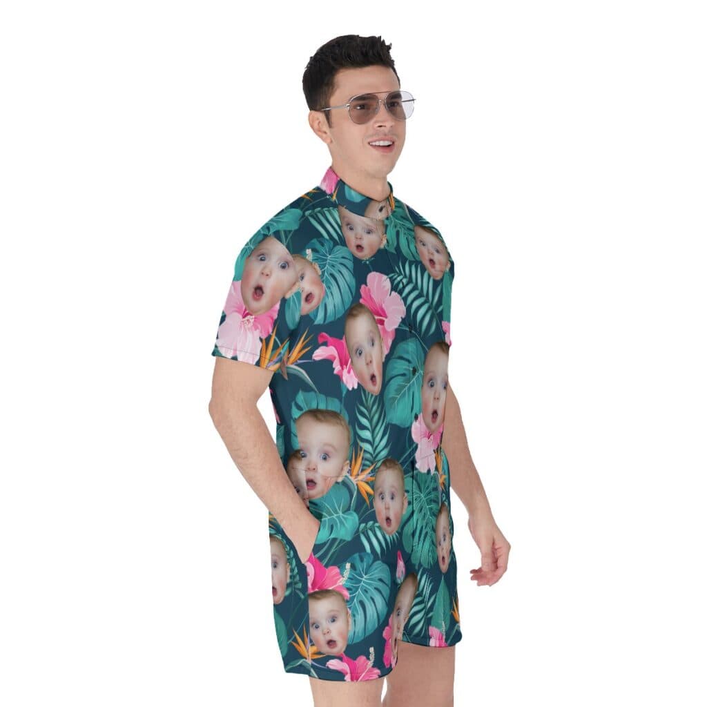 Funny Custom Tropical Men's Hawaiian Romper With Kids Face