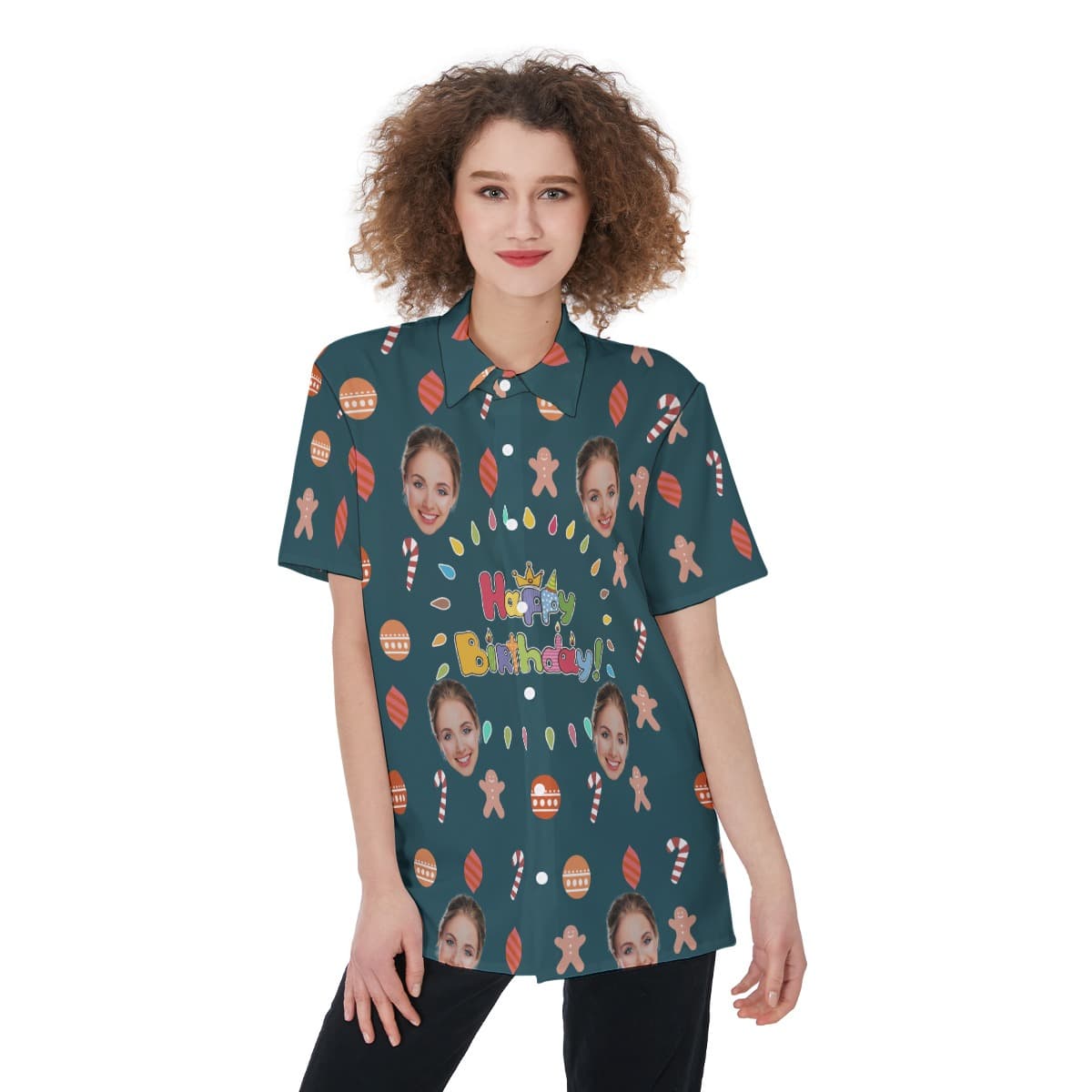 Funny Customized Birthday Women's Hawaiian Shirt With Face