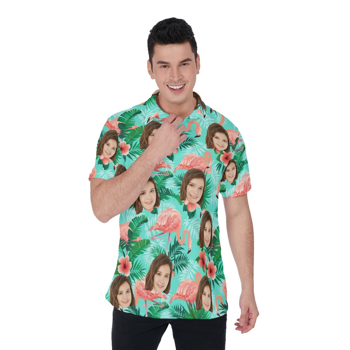Funny Flamingo Custom Golf Polo Shirt With Face (1)