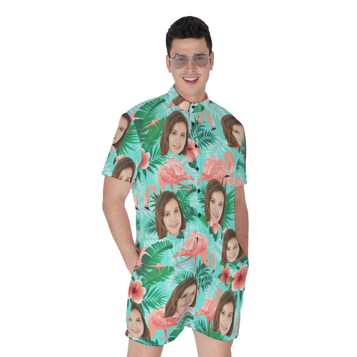 Funny Flamingo Custom Men's Romper With Custom Face (1)