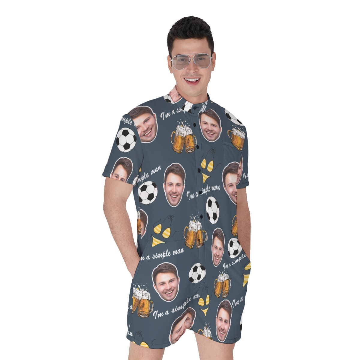Funny Hobbies Custom Face Men's Hawaiian Romper