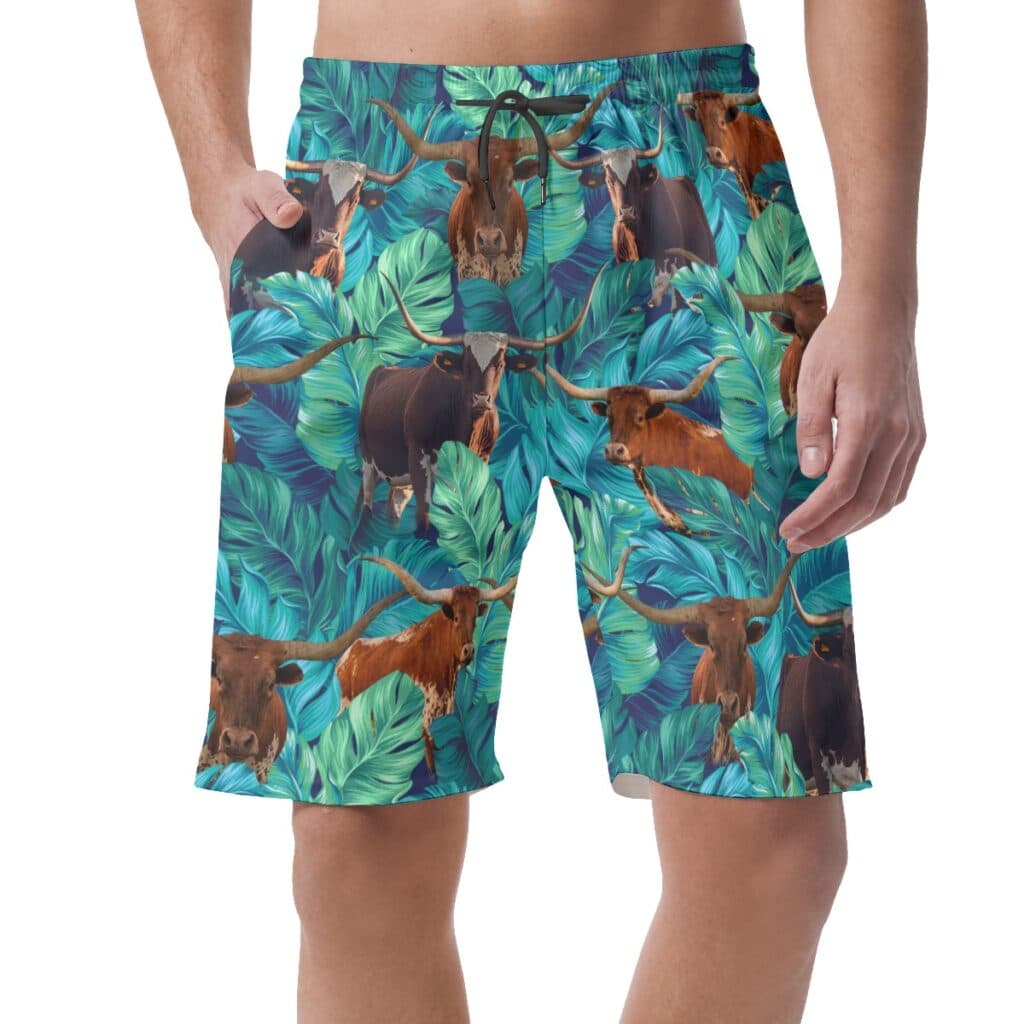 Funny Longhorn Cow Hawaiian Summer Shorts For Men