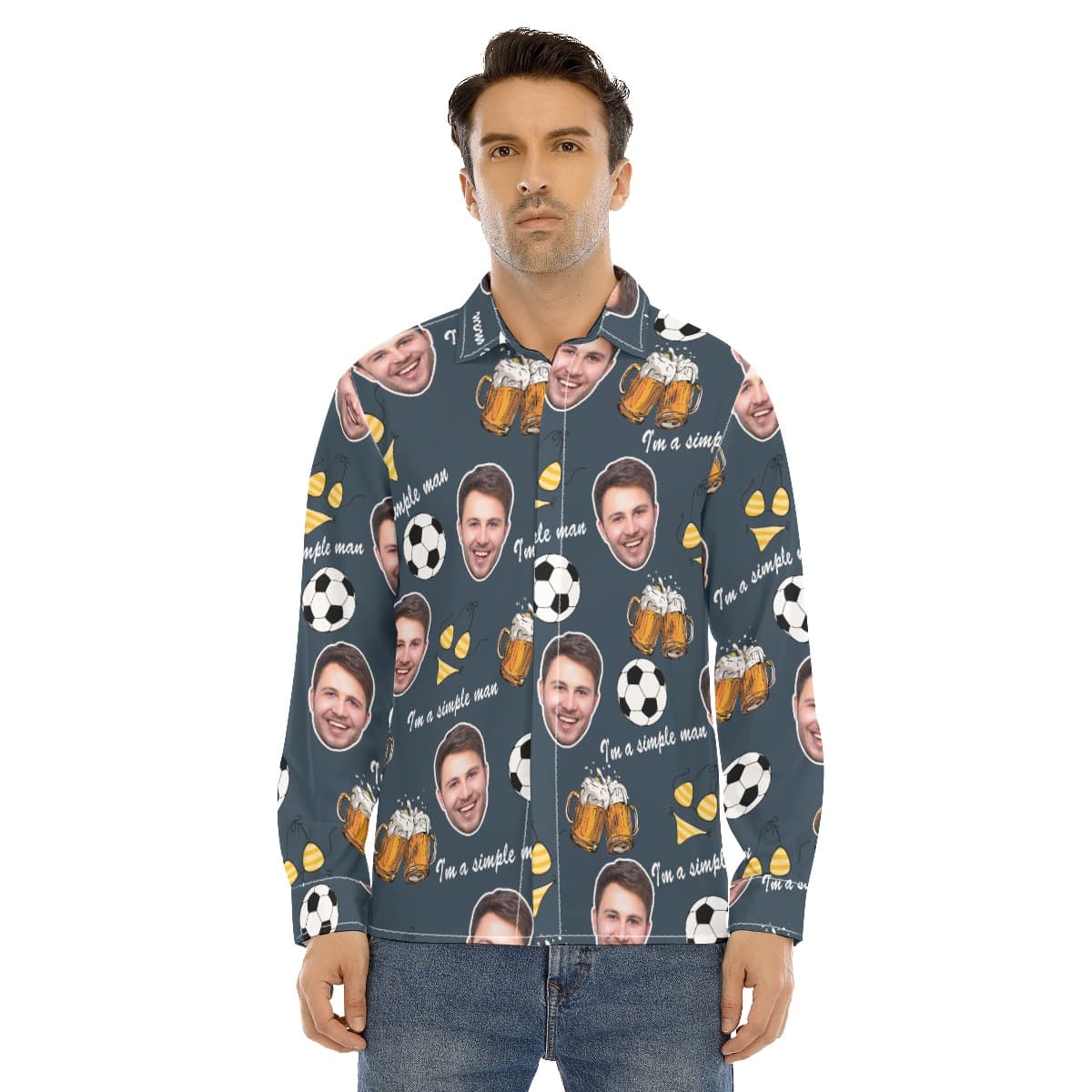 Funny Men's Hobbies Custom Face Hawaiian Long Sleeve Shirt