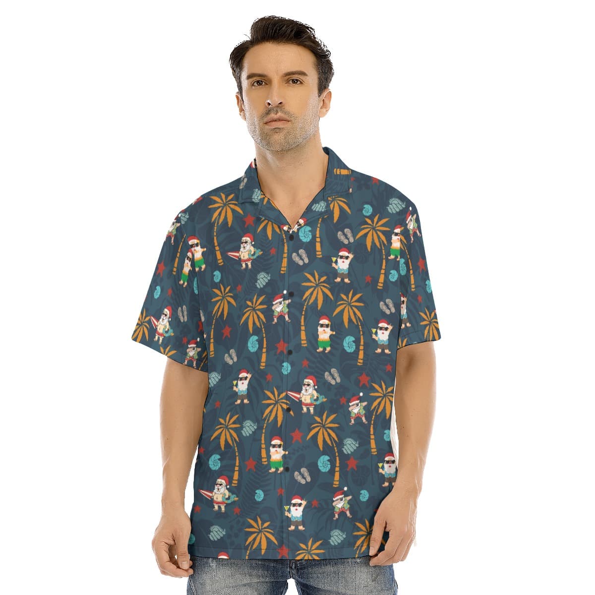Funny Santa On Beach Navy Hawaiian Shirt (3)