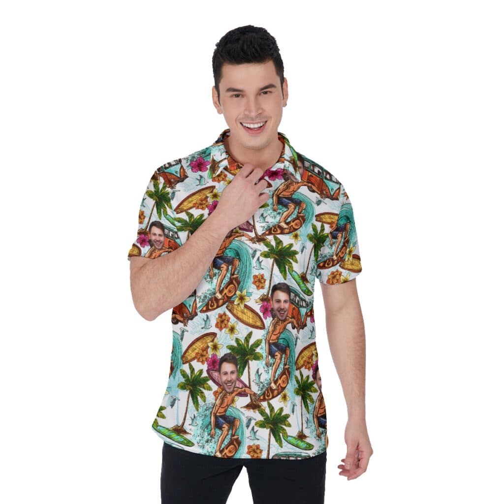 Funny Surfing Beach Men's Polo Shirt With Custom Face (1)