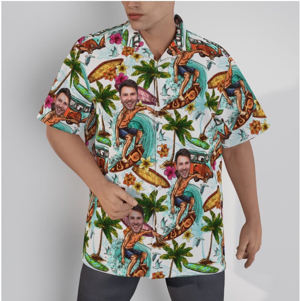 Funny Surfing Men's Hawaiian Shirt With Custom Face (1)