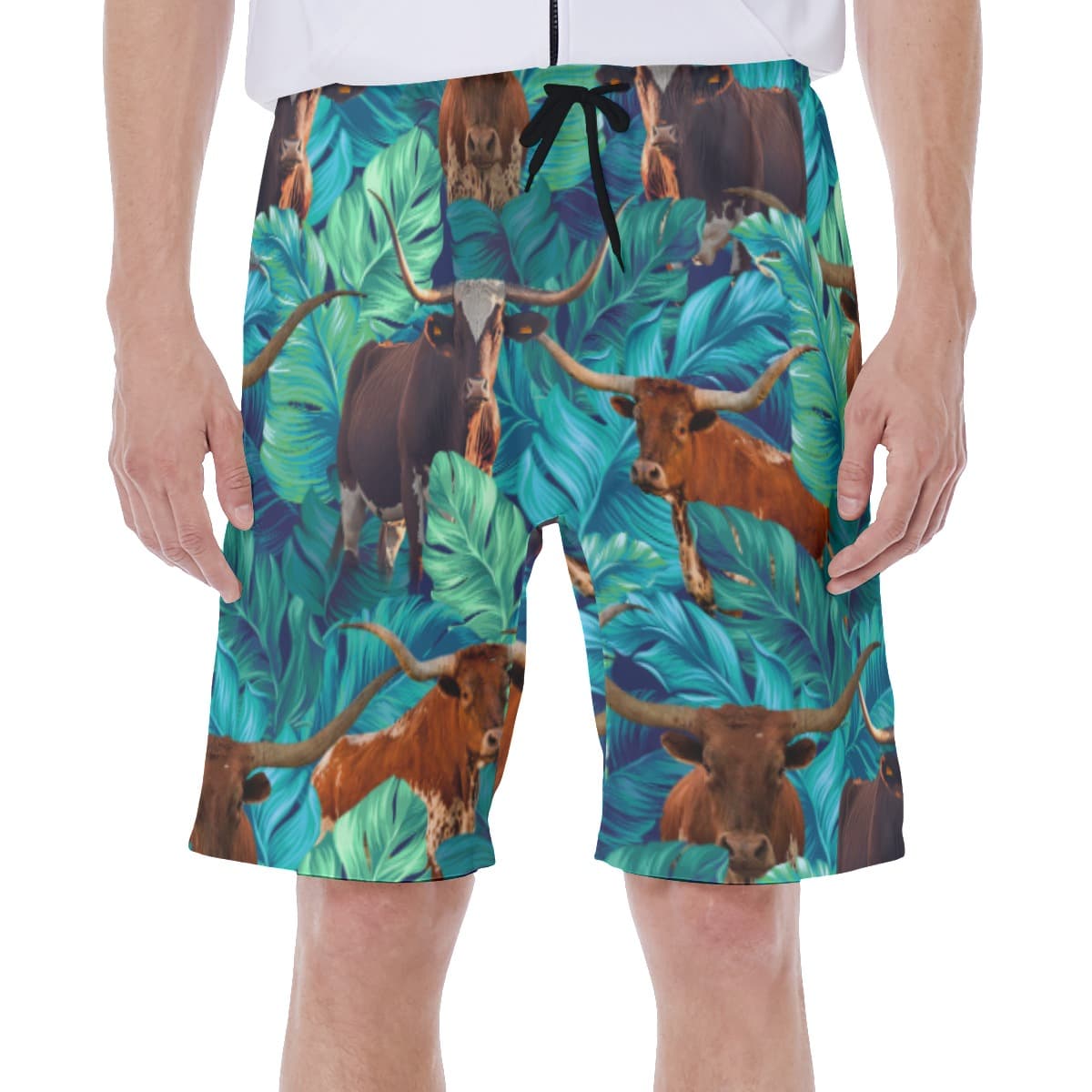 Funny Texas Longhorn Hawaiian Swim Trunks For Men