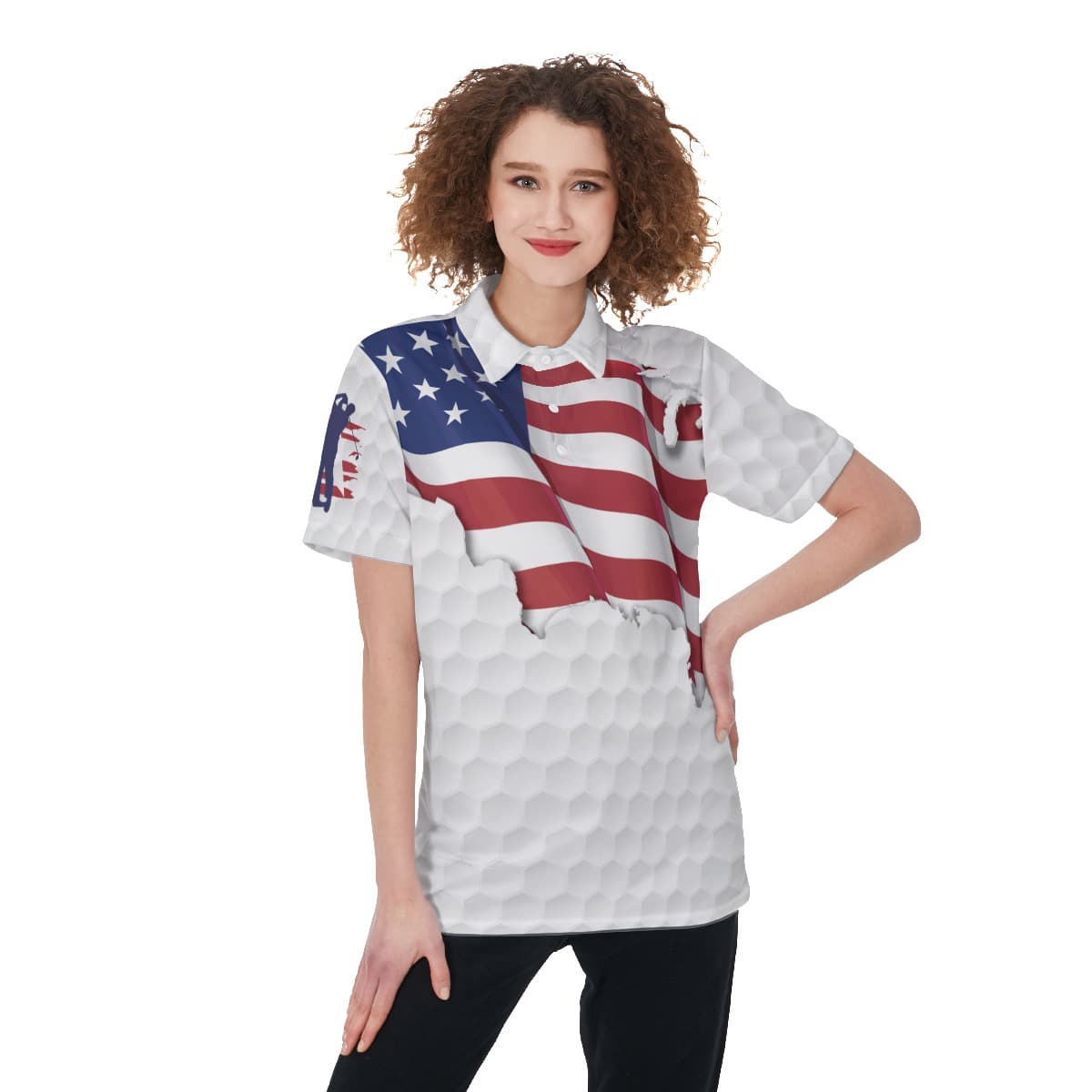 Funny The Golf Father American Flag Women's Polo Shirt