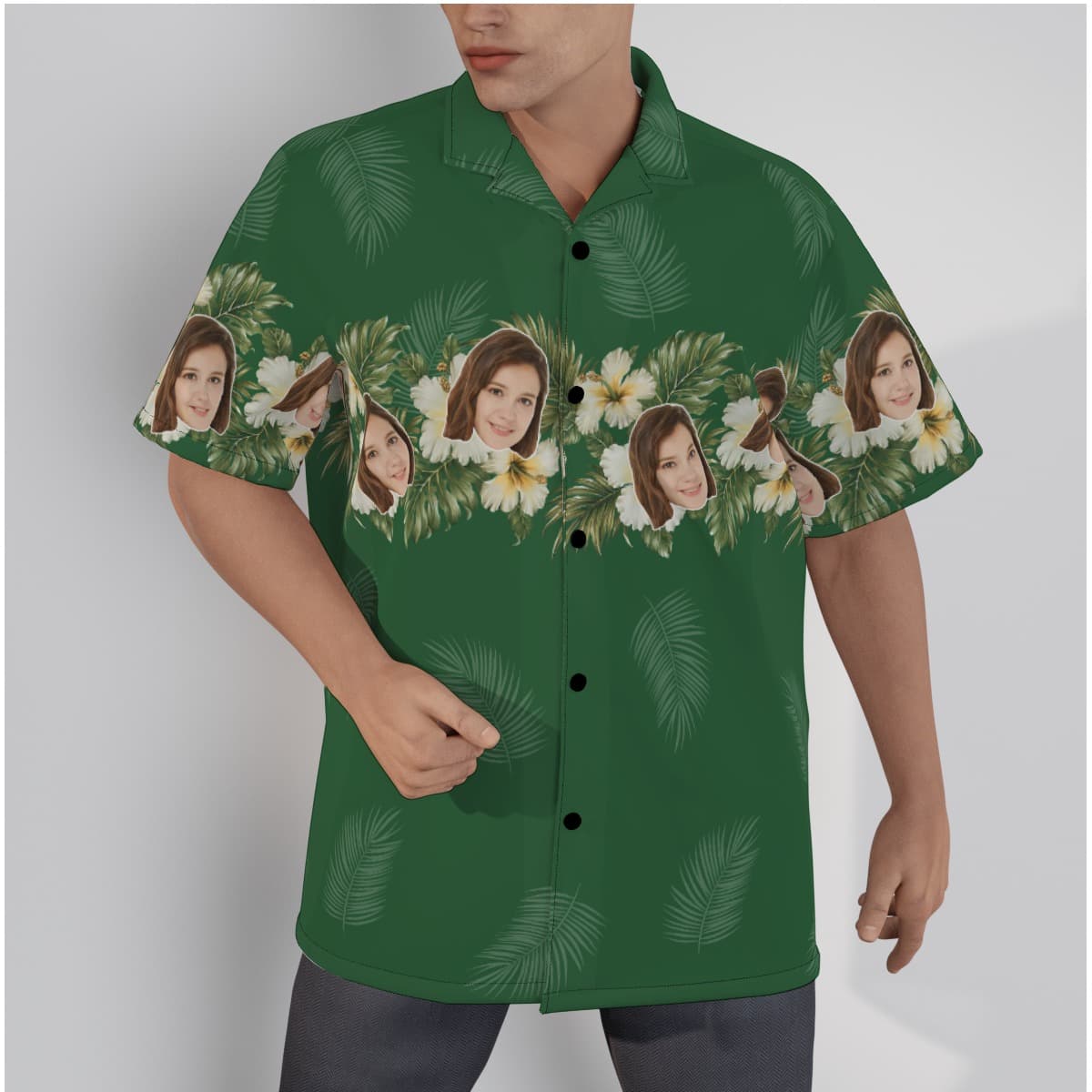 Funny Vintage Flower Green Hawaiian Shirt With Custom Face (1)