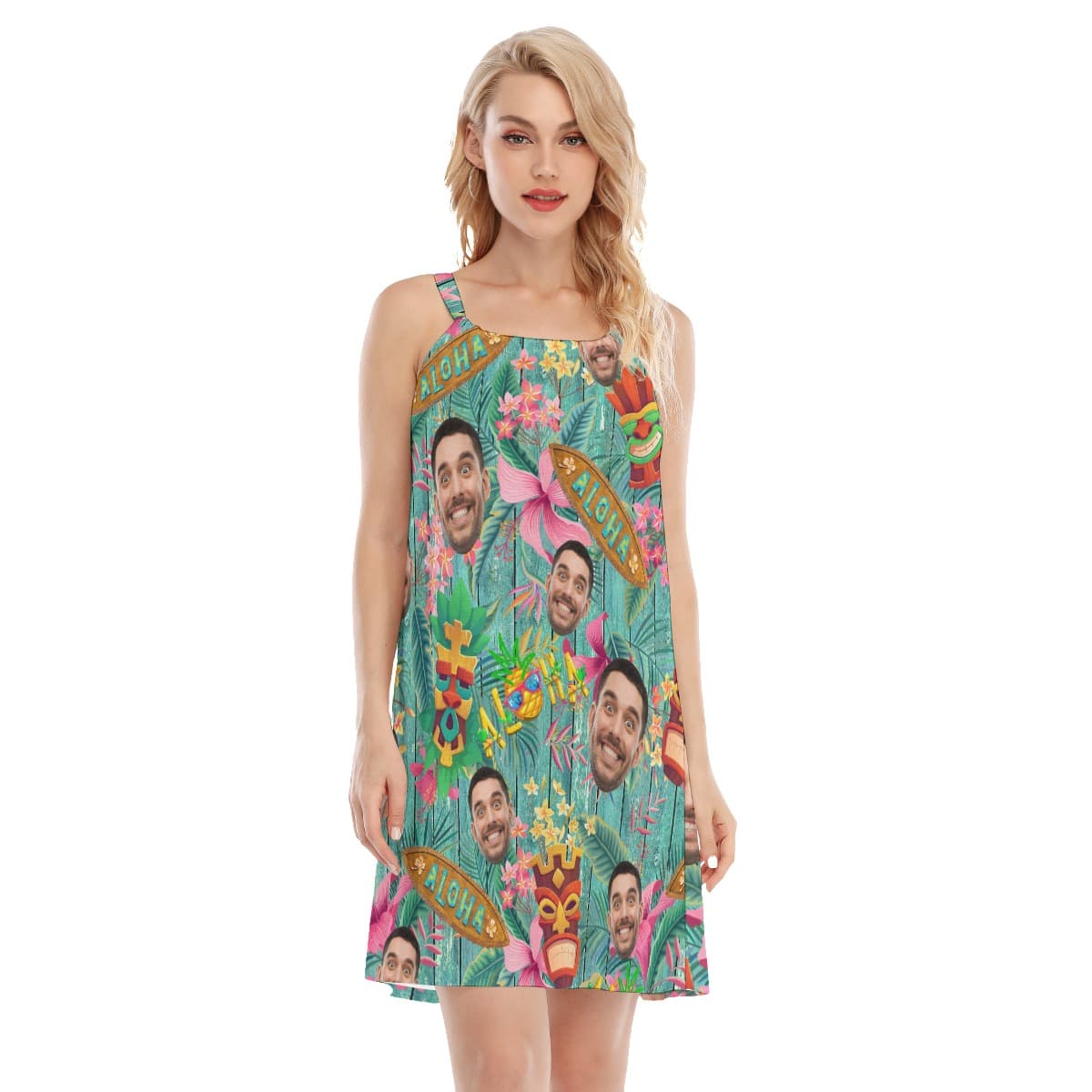 Funny Vintage Tiki Custom Face Aloha Cami Dress For Summer (1)
