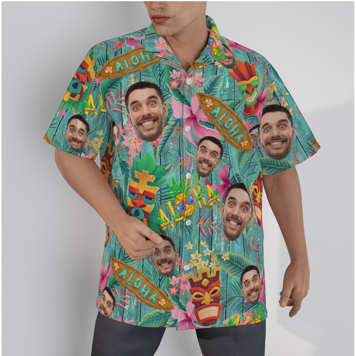 Funny Vintage Tiki Custom Face Hawaiian Shirt (1)