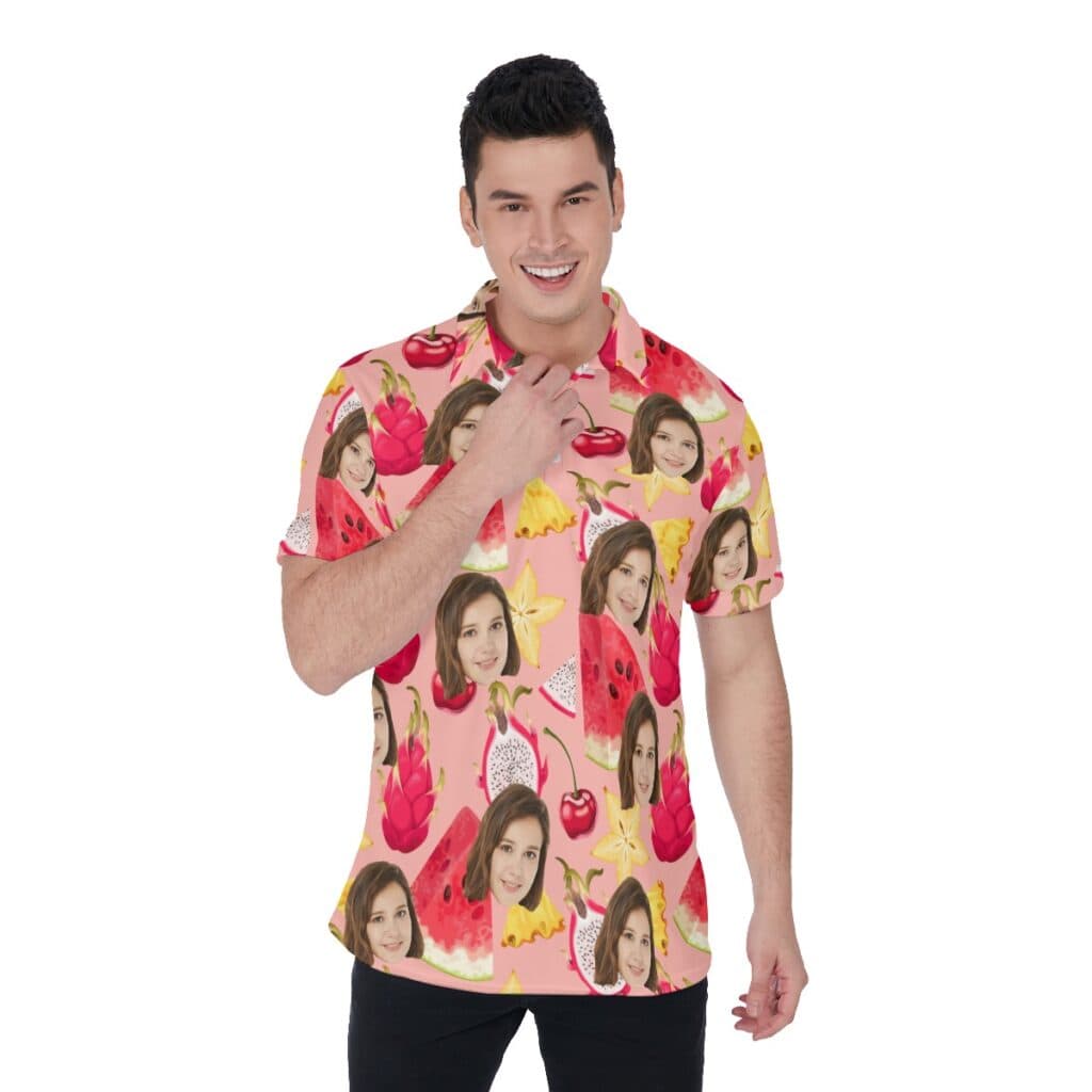 Funny Watermelon Men's Hawaiian Polo Shirt With Custom Face (1)