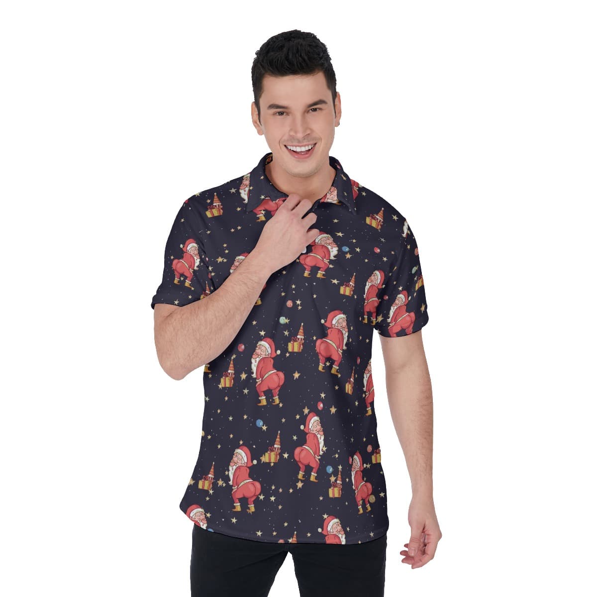 Funny Wrecking Santa Polo Hawaiian Shirt For Men (1)