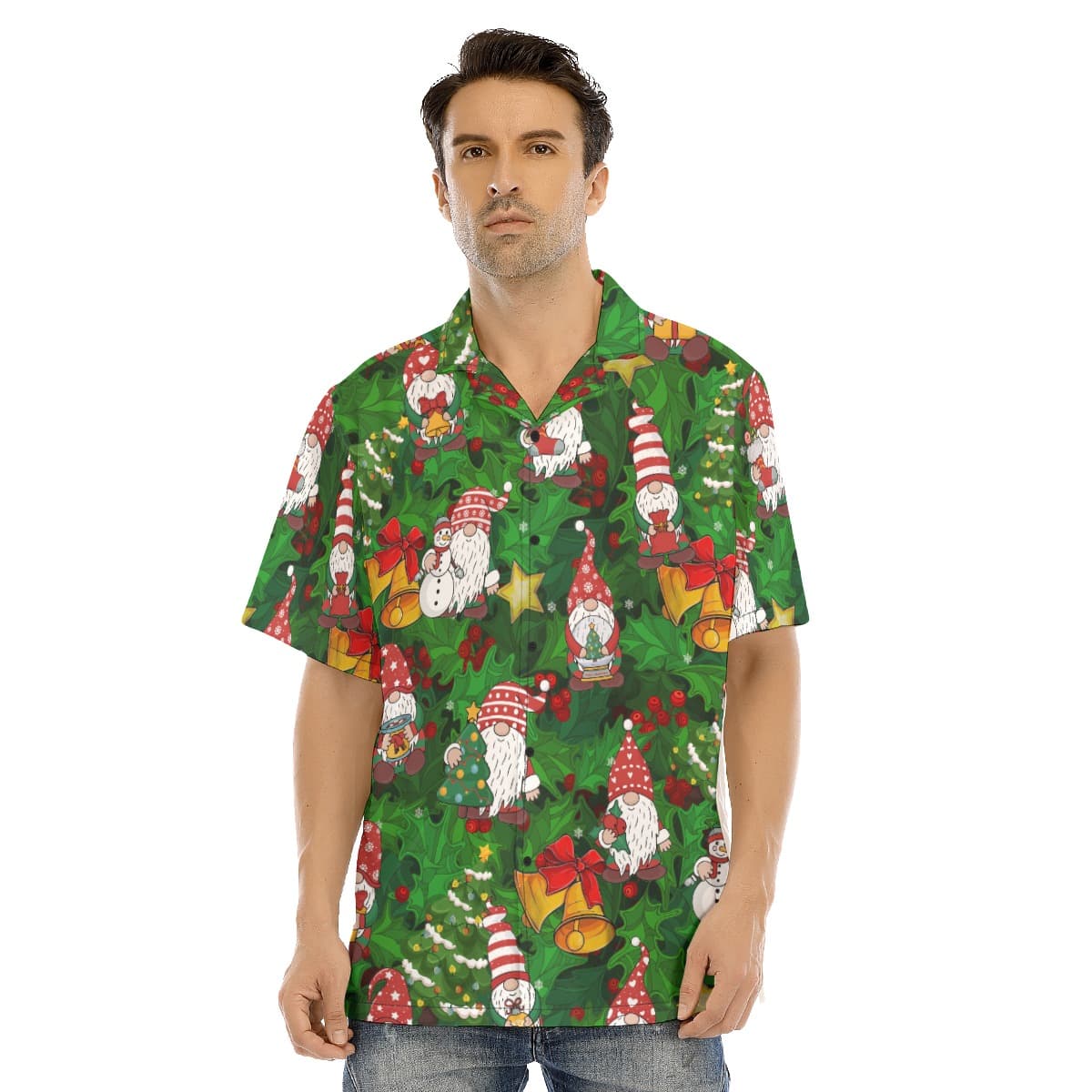 Gnome And Snowman Tropical Hawaiian Shirt For Men (1)