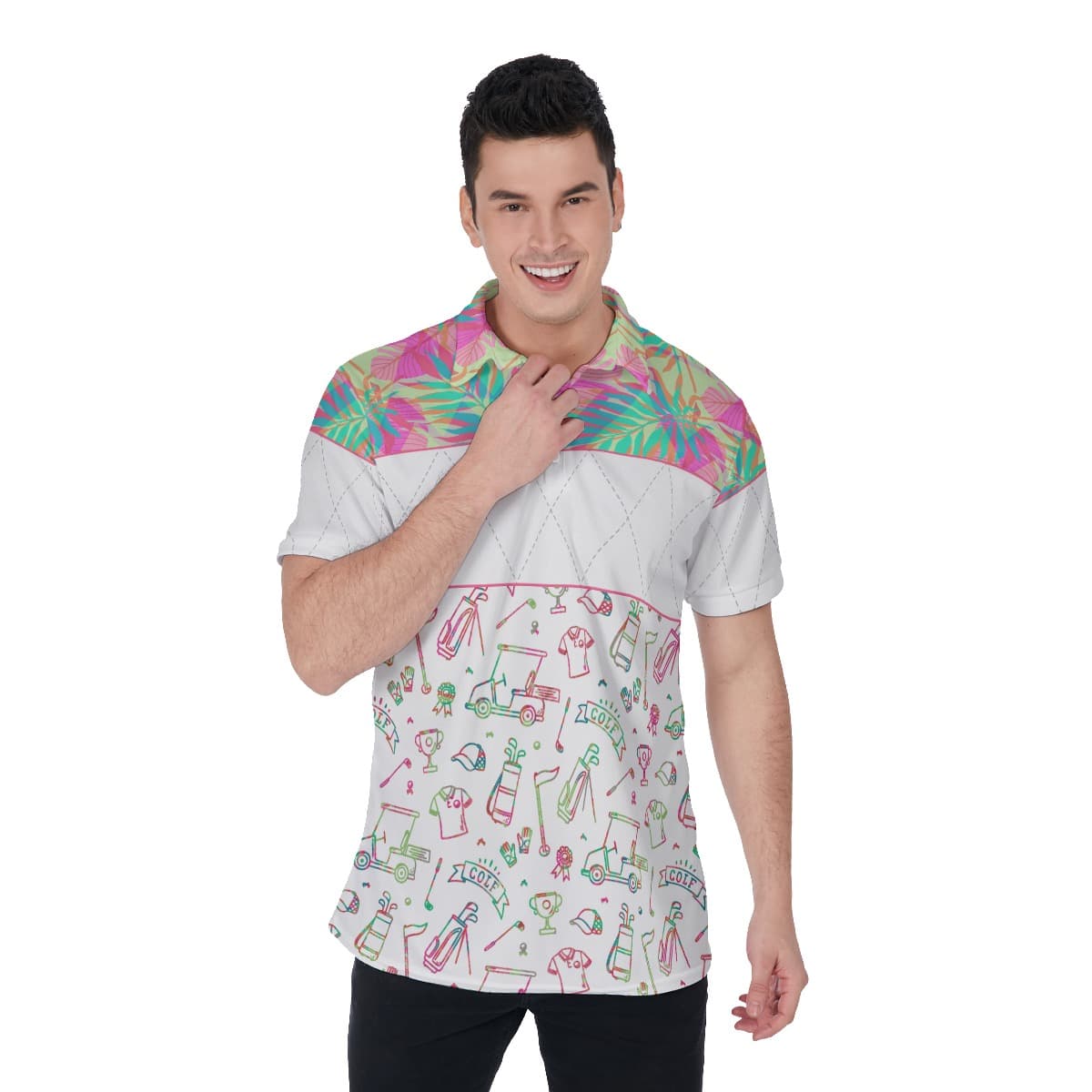Golf Patterns Floral Hawaiian Polo Shirt For Men (4)