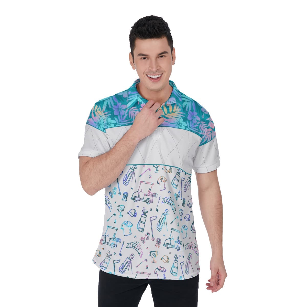 Golf Patterns Floral Men's Hawaiian Polo Shirt