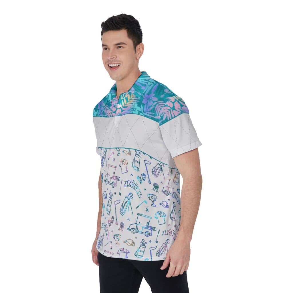 Golf Patterns Floral Men's Hawaiian Polo Shirt