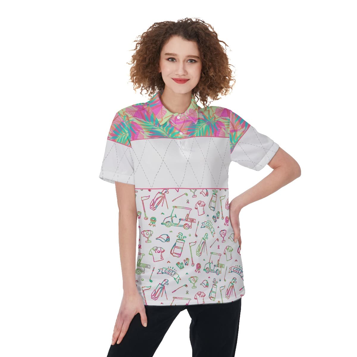 Golf Patterns Floral Women's Hawaiian Polo Shirt