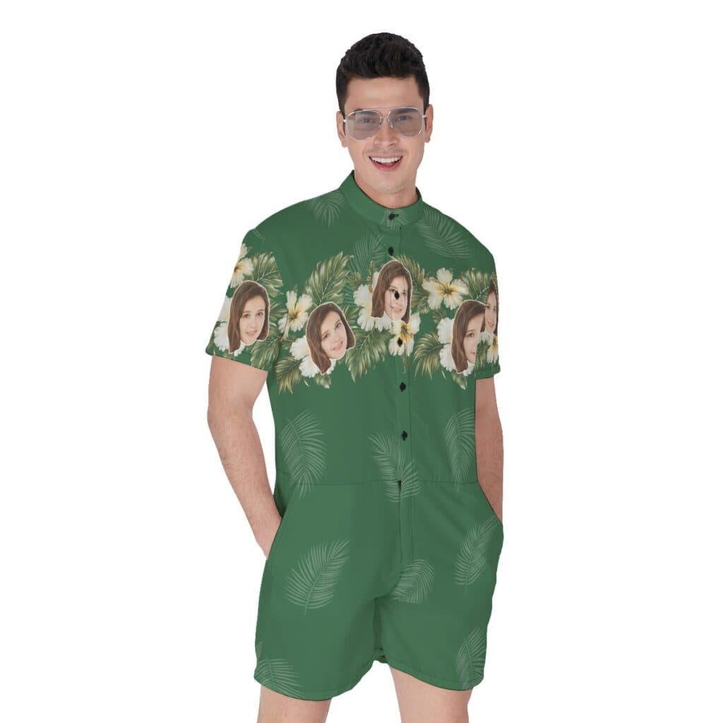 Green Men's Hawaiian Romper With Custom Face (1)