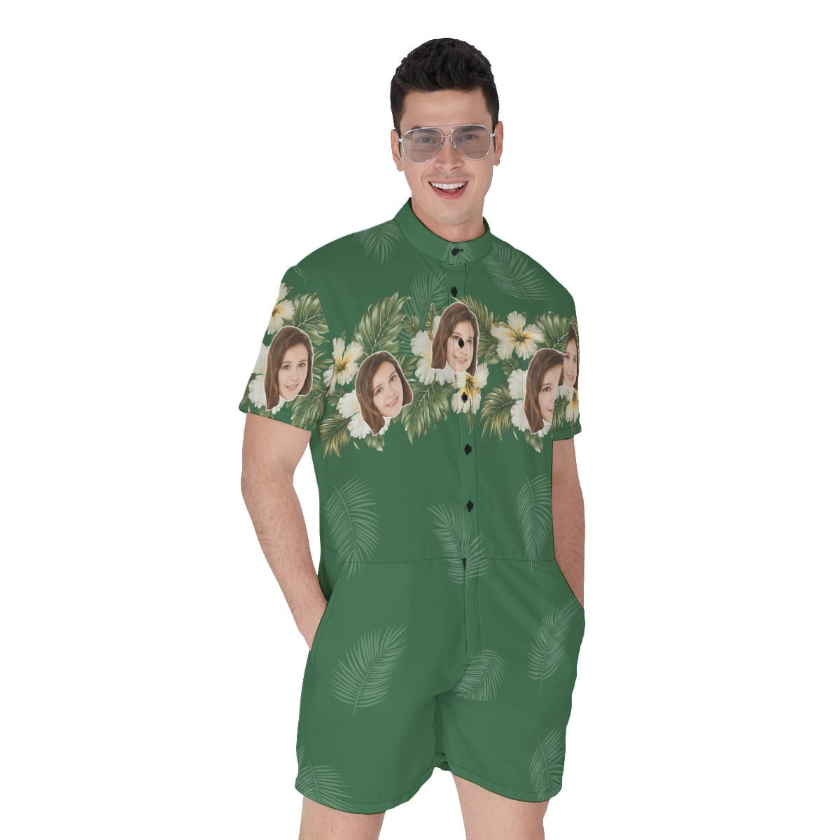 Green Men's Hawaiian Romper With Custom Face (1)