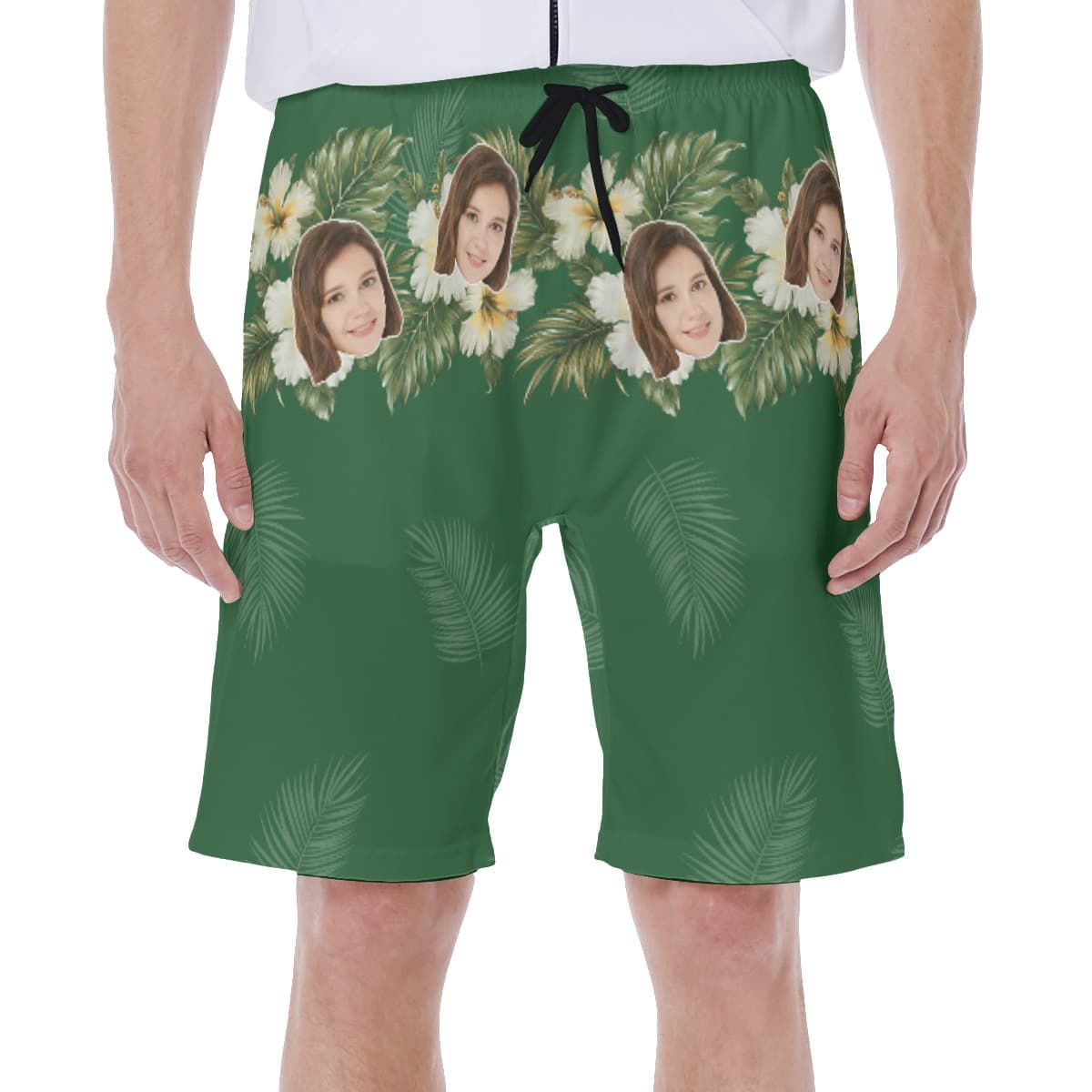 Green Men's Hawaiian Swim Trunks With Custom Face (1)