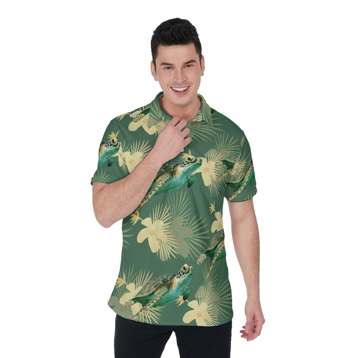 Green Sea Turtle Hawaiian Polo Shirt For Men (1)