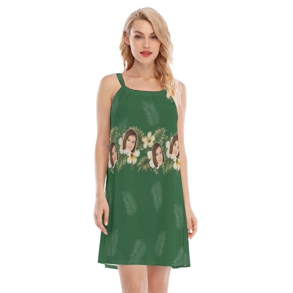 Green Women Hawaiian Cami Dress With Custom Face (1)