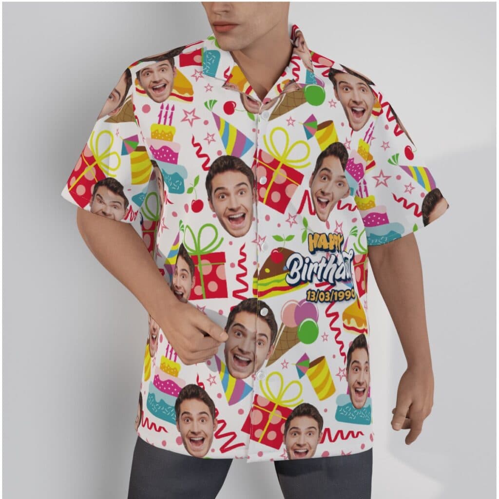 Happy Birthday Custom Face And Date Men's Hawaiian Shirt