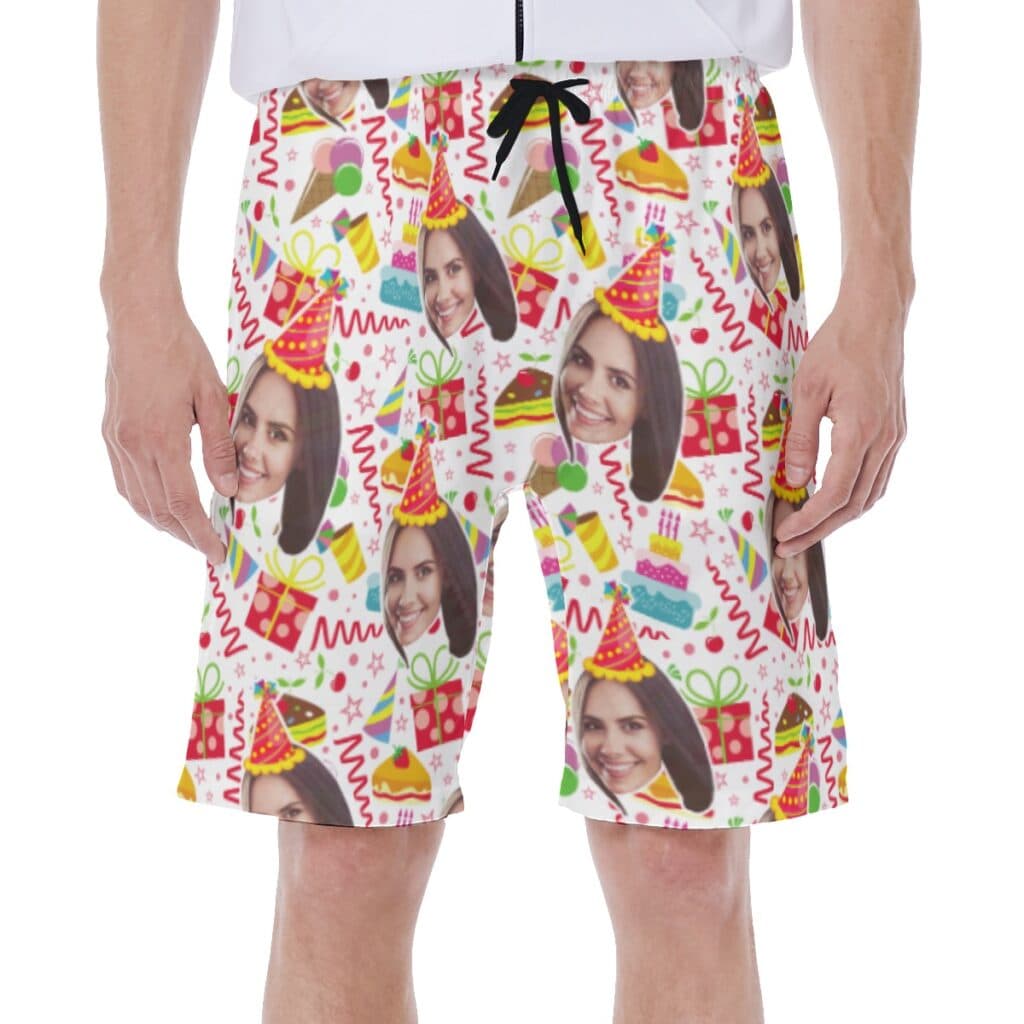 Happy Birthday Custom Face Hawaiian Swim Trunks For Men