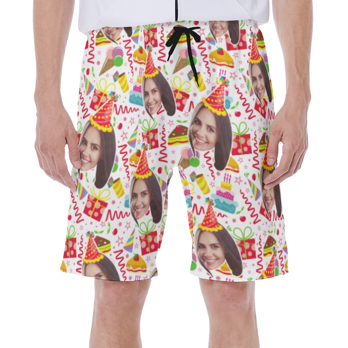 Happy Birthday Custom Face Hawaiian Swim Trunks For Men