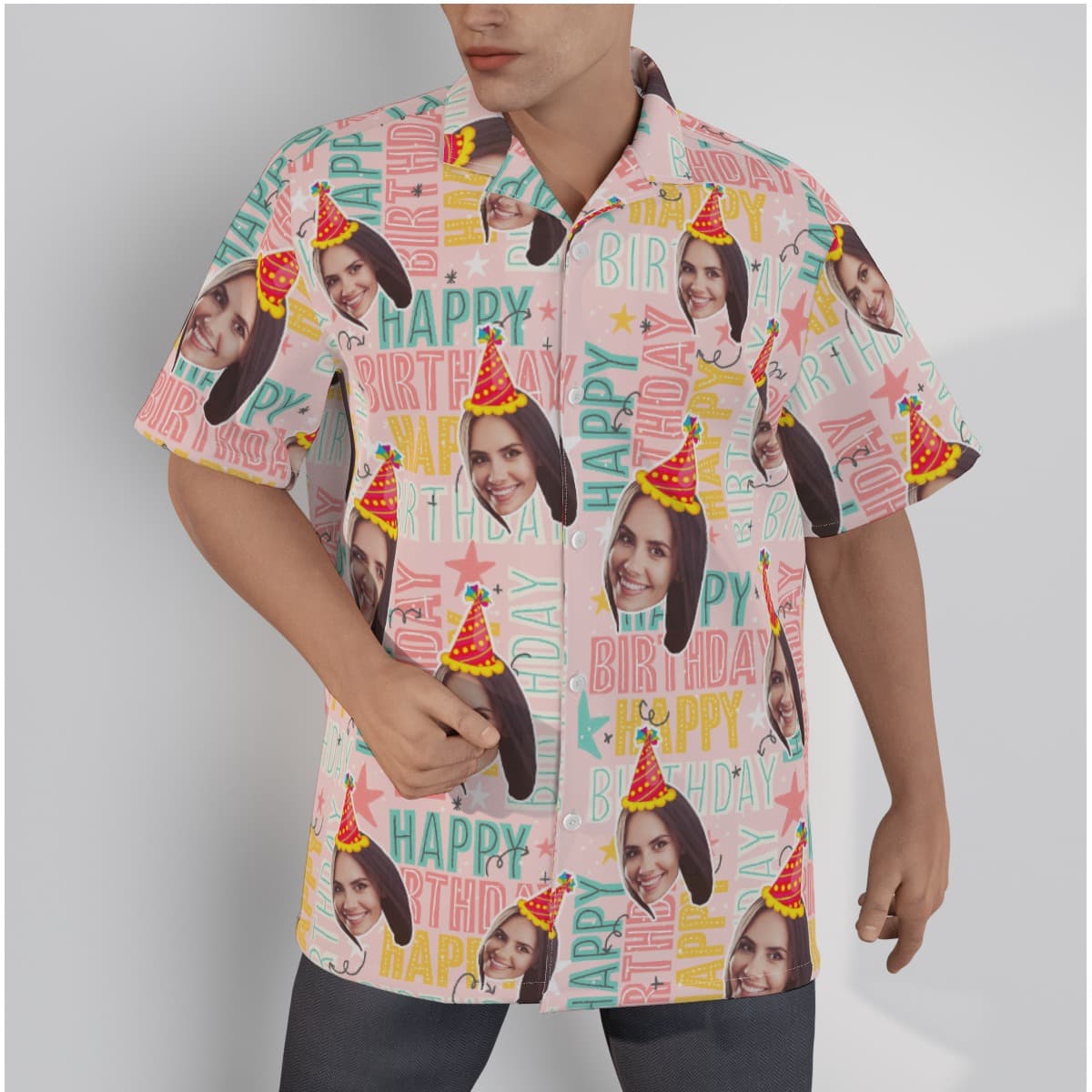 Happy Birthday Custom Face Pink Hawaiian Shirt