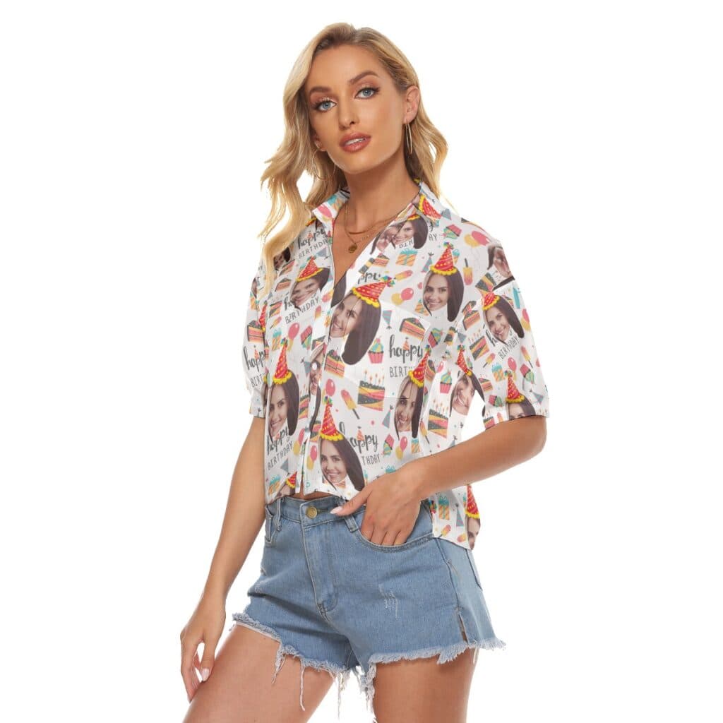 Happy Birthday Custom Face Women's Hawaiian Crop Top
