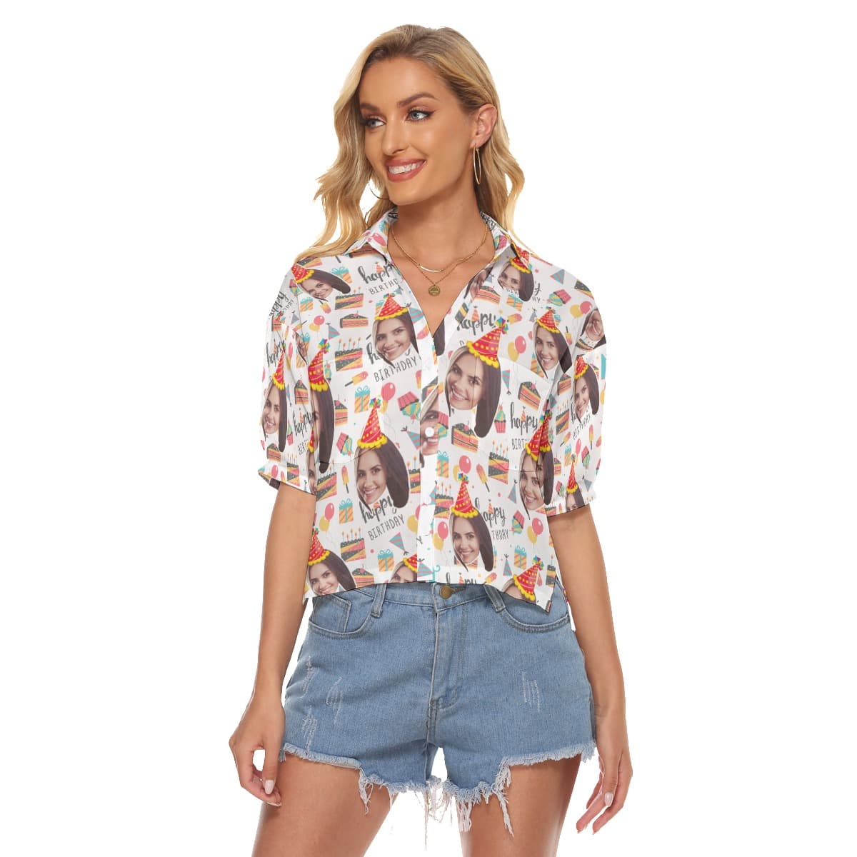 Happy Birthday Custom Face Women’s Hawaiian Crop Top (3)