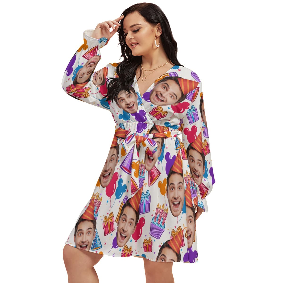 Happy Birthday Personalized Hawaiian V-neck Oversized Dress (1)